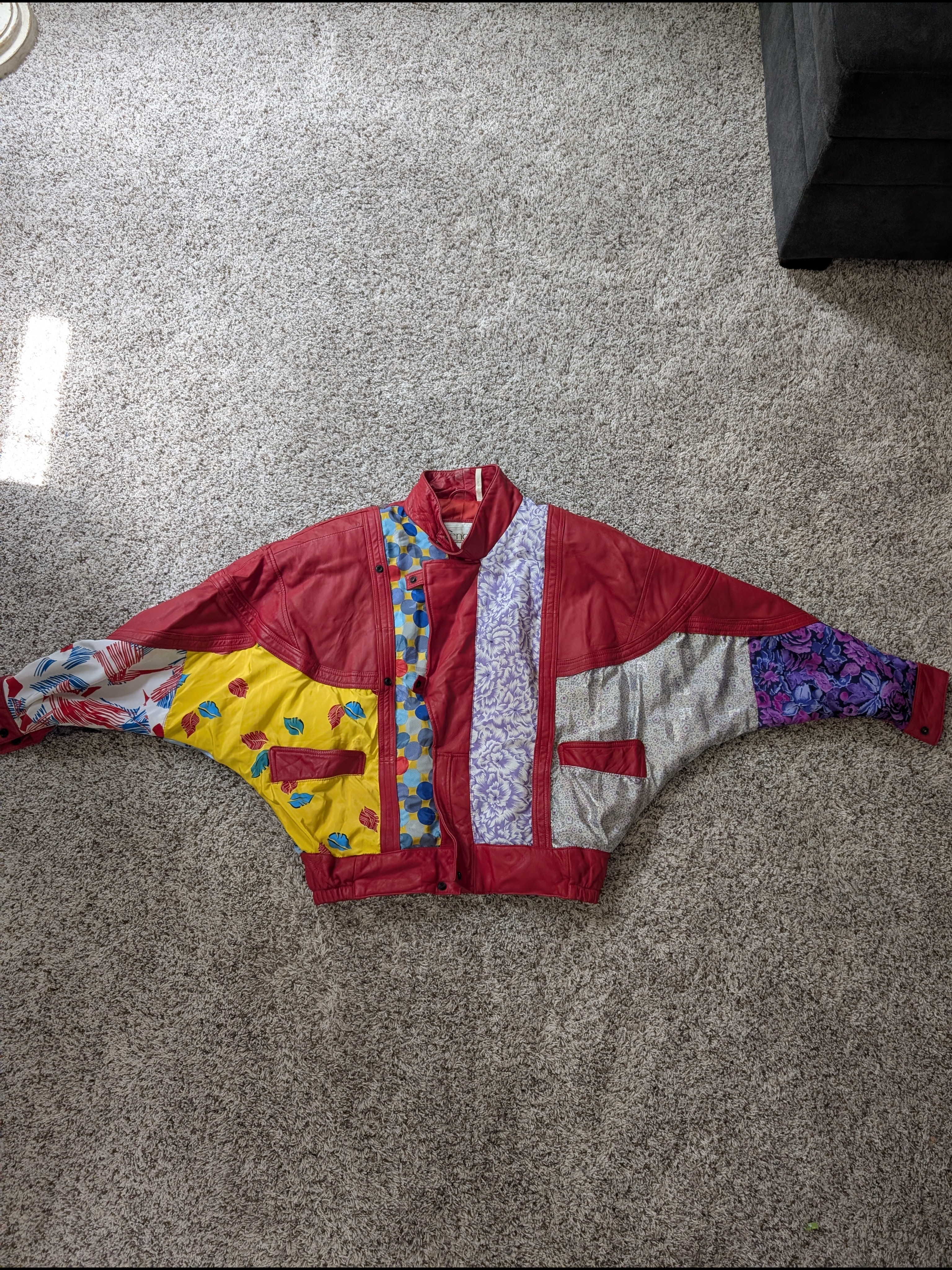 Umi Multicolor Patchwork Red Leather Jacket